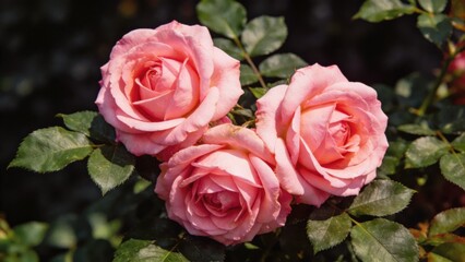 Close up of blooming pink roses in natural sunlight,garden flower photography symbolizing love,beauty,romance and elegant floral background for nature and lifestyle use © Lee