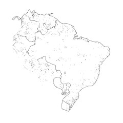 Fototapeta premium Detailed map of south america with country borders and speckled texture on white background