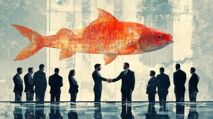 Business Deal with Giant Goldfish Overhead.