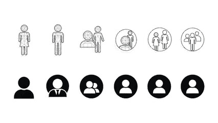 Set of people icons in various styles and colors