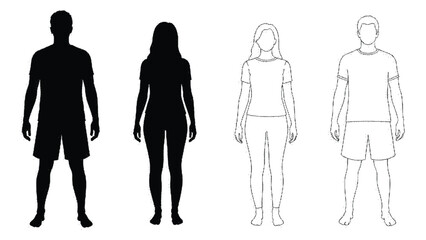 Four different human silhouettes in various styles
