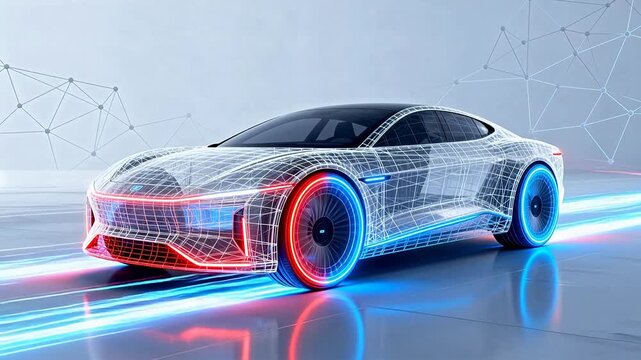 Futuristic car design with glowing lines
