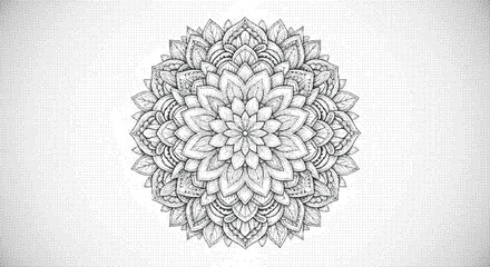 Detailed black and white mandala design on textured background