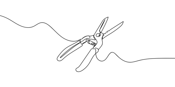 Continuous line drawing of pruning shears. single line vector illustration Editable stroke.
