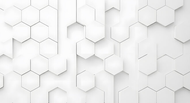 Minimalist 3D geometric wall featuring interlocking white hexagonal tiles with shadows