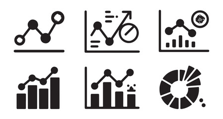 Fototapeta premium Data analysis and financial report vector icon set, business statistics and growth symbols