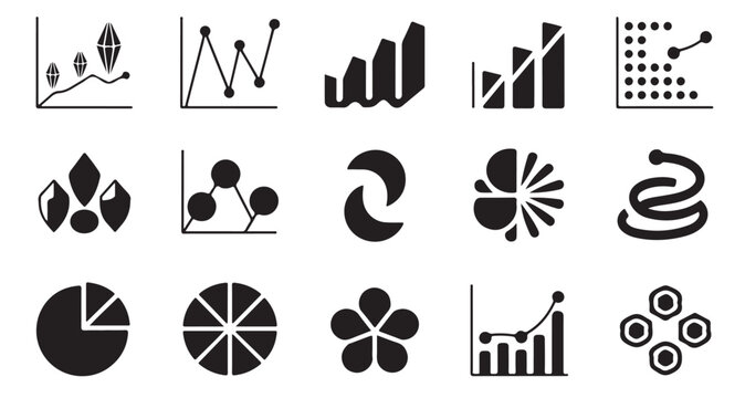 Set of diverse chart and graph icons for data visualization financial analysis and business metrics