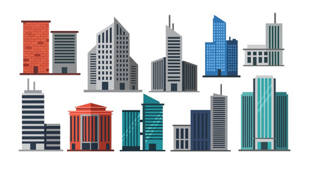 Obraz premium Collection of modern office buildings and skyscrapers in various designs