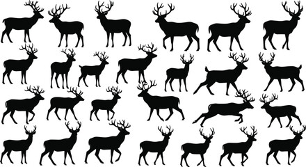 Deer, stag, silhouette, set, vector, illustration, black, reindeer, buck, antlers, wildlife, animal, nature, forest, hunting, fauna, collection, trophy, graphic, horn, © Faruk Here