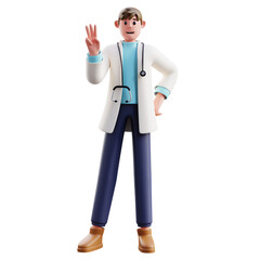 3d Illustration of Doctor Three Fingers Medical Counting Gesture