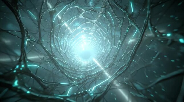 Abstract Biotech Tunnel Video with Fractal Vines and Glowing Lights Stock Video