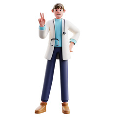 3d Illustration of Doctor Two Fingers Medical Counting Gesture