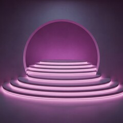 Obraz premium Futuristic concrete display wall with glowing magenta curved podiums 8K.