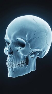 Skull model rotates in 3D view showing detailed features and structure Generative AI