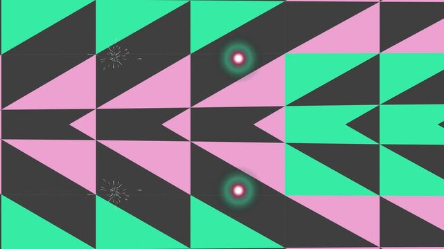 Vibrant Geometric Abstract Motion Background: Shifting Triangles, Glowing Orbs, and Energetic Particle Effects Loop