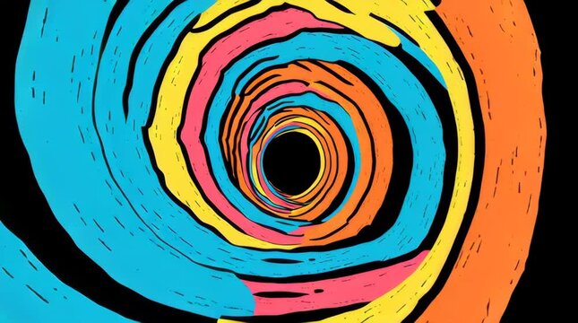Cartoon Style Spiral Tunnel Stock Video with Colorful Abstract Design