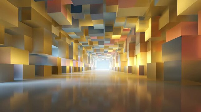 Abstract Floating Cube Tunnel Stock Video Footage