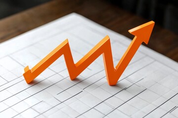 Illustrative growth trends in finance depicted with an orange graph.