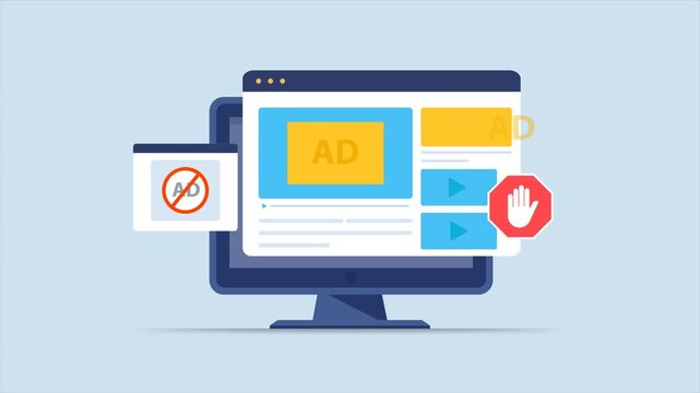 Ad blocker concept protecting users from intrusive online advertisements on a browser screen