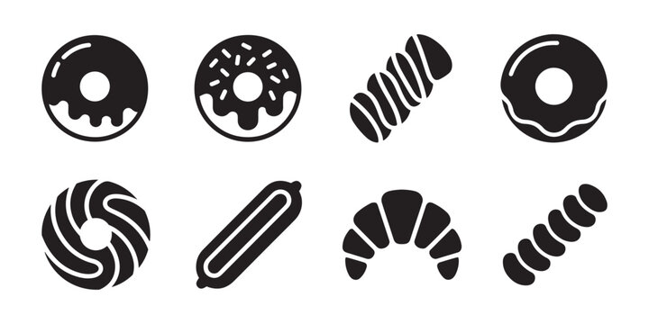 Bakery Icons Set. featuring Donuts, Croissants, and Diverse Pastries.