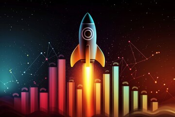 Eye-catching visual merge of rocket ship and statistical data.