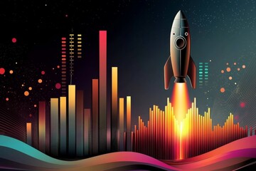 Dynamic gradient background enhances the rocket ship design.