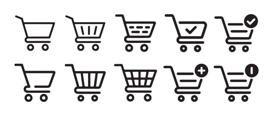 Modern shopping cart icons in line art style for retail business and e-commerce vector illustration. © CreatetiveDesignX