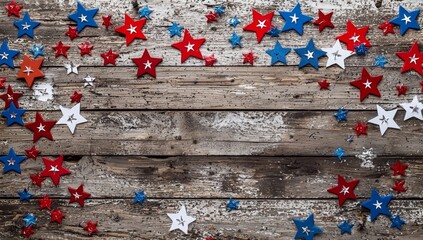 Wooden backdrop featuring red, white, and blue stars.