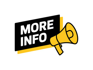 A modern vector graphic illustration of a megaphone and a sign that says more info in a flat design style.