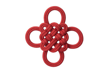 Obraz premium Red woven cord knot with four loops isolated on white background