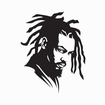 Man Dreadlocks Hairstyle Logo Silhouette Vector On White Background