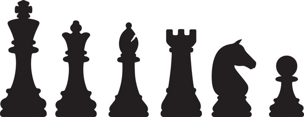 Silhouette of chess pieces icon set king, queen, bishop, rook, knight and pawn vector illustration © Mohaiminul