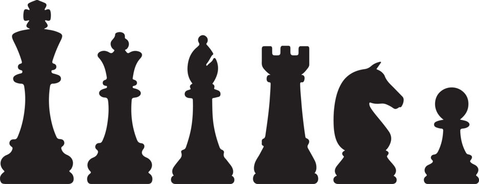 Silhouette of chess pieces icon set king, queen, bishop, rook, knight and pawn vector illustration