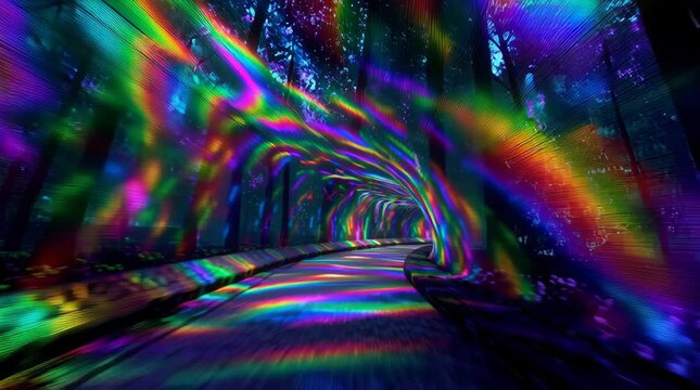 Psychedelic Rainbow Light Beam Tunnel Stock Video Footage
