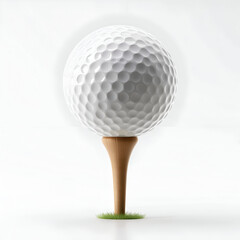 A close-up of a white golf ball on a wooden tee, resting on green grass, perfect for sports and golfing themes.
