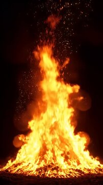 Fire burning in the dark background.