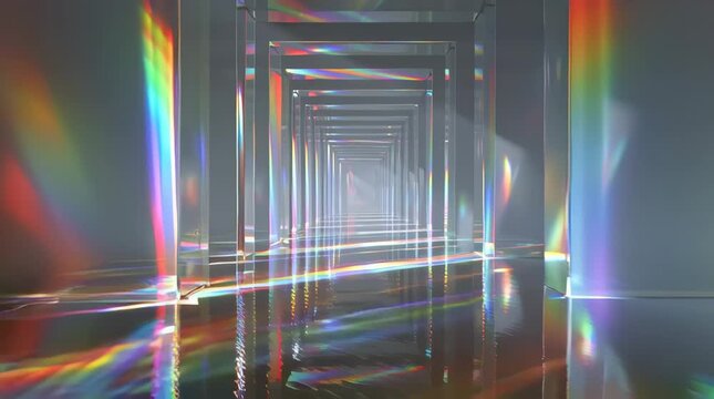 Rainbow Prism Tunnel Stock Video with Color Reflections