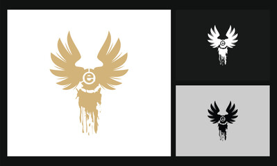 wing gold letter e business concept design logo