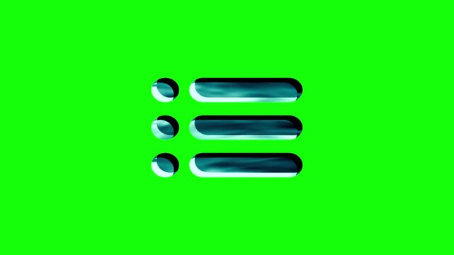 Animated 3d menu list icon digital chrome element for user interface ux ui applications green screen background