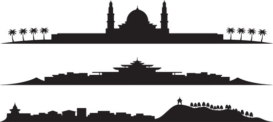 Obraz premium Set black silhouette city skylines flat vector illustration design element background