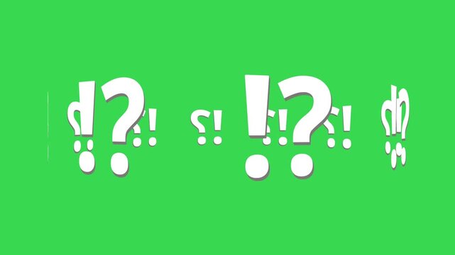 White Rotating Question and Exclamation Marks Animation on Green Screen