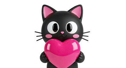 3D Black Cat Holding Pink Heart