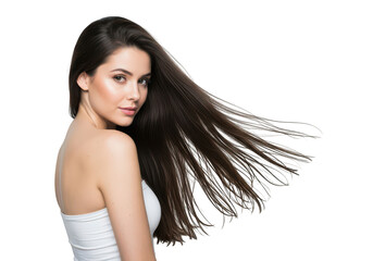 Long dark hair flowing gracefully isolated on transparent background