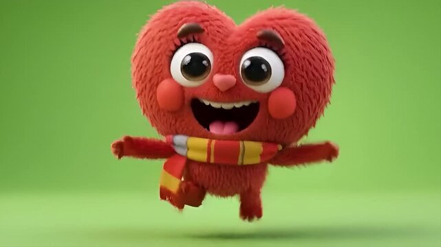 Plush Red Heart, Valentine, Kids, Carton - Green Screen, Overlay, Animation, 4K