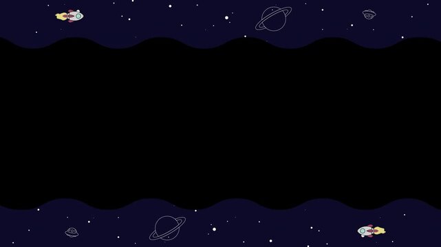 不思議な宇宙空間を宇宙船が進んでいくアニメーション　背景透過　ループ