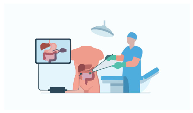 Laparoscopy keyhole surgery procedure doctor patient medical vector