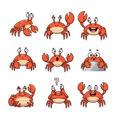 Cartoon crabs with various happy and surprised expressions © Kevin