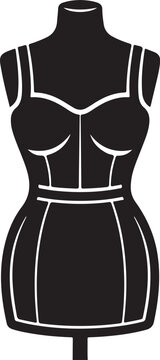 Minimalist black and white dress mannequin vector isolated on white background