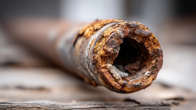 Rusty metal pipe .Industrial infrastructure deterioration for water management awareness, plumbing maintenance needs
