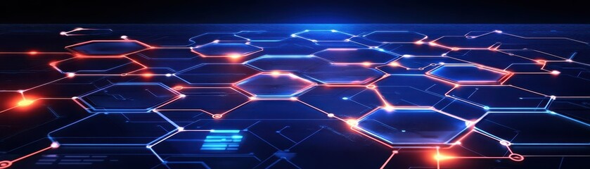 Fototapeta premium Futuristic hexagonal background with vibrant glowing lights dynamic digital landscape features abstract glowing honeycomb pattern